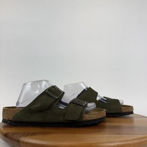 Mens Birkenstock Arizona Army Green Suede Slides Sandals Size EU 41 US 8 W GUC